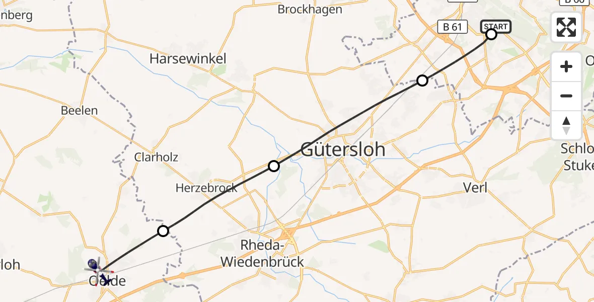 Flugroute Polizeihubschrauber Luftrettungszentrum Bielefeld - Oelde, 03 Oktober 2026, 11:41
