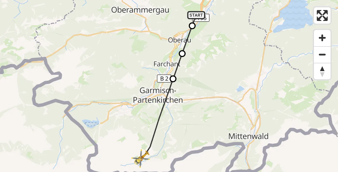 Flugroute Rettungshubschrauber Eschenlohe - Garmisch-Partenkirchen, 03 Oktober 2026, 11:42