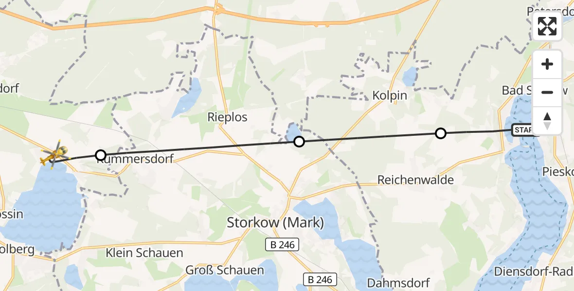 Flugroute Rettungshubschrauber Bad Saarow - Heidesee, 03 Oktober 2026, 12:00