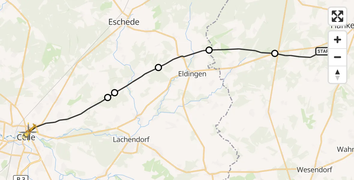 Flugroute Rettungshubschrauber Dedelstorf - Celle, 03 Oktober 2026, 12:10