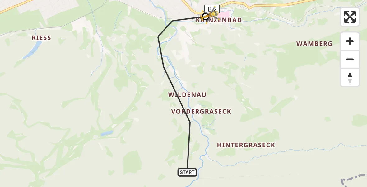 Flugroute Rettungshubschrauber Garmisch-Partenkirchen - Garmisch-Partenkirchen Clinic Hubschrauberlandeplatz, 03 Oktober 2026, 12:11