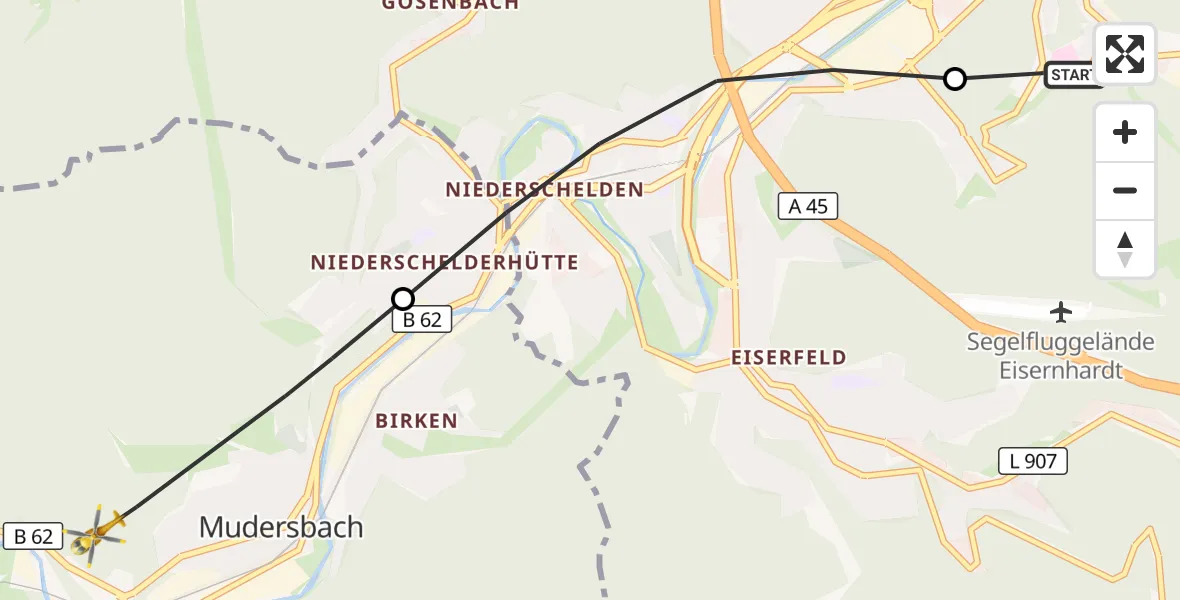 Flugroute Rettungshubschrauber Evangelisches Jung-Stilling Hospital - Brachbach, 03 Oktober 2026, 12:15