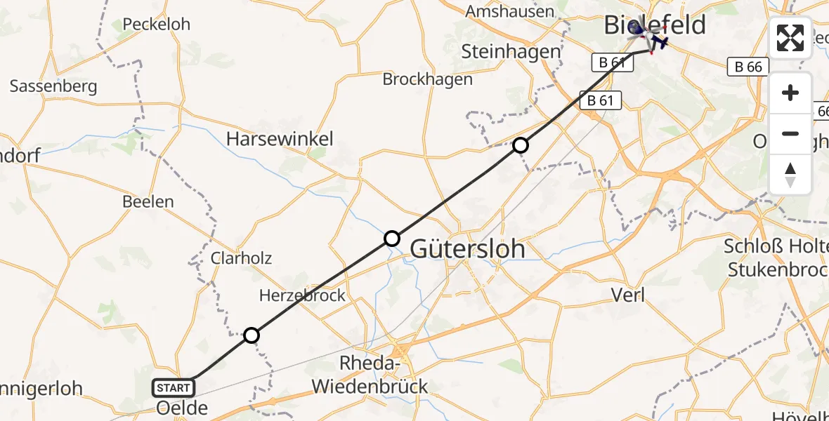 Flugroute Polizeihubschrauber Oelde - Bielefeld, 03 Oktober 2026, 12:20