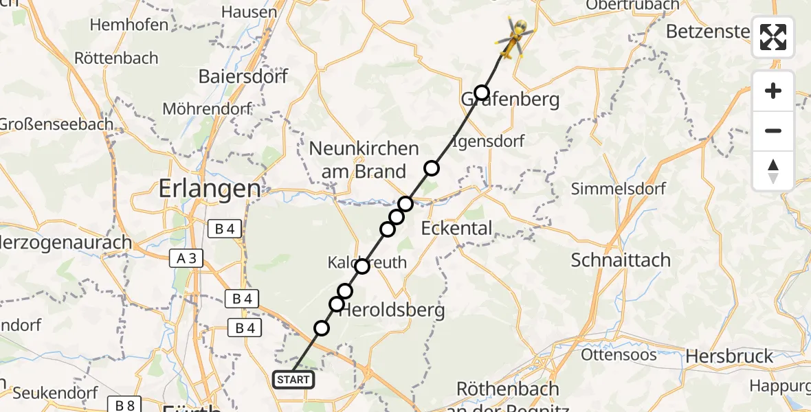 Flugroute Ambulanzhubschrauber Flughafen Nuremberg - Gräfenberg, 03 Oktober 2026, 12:22