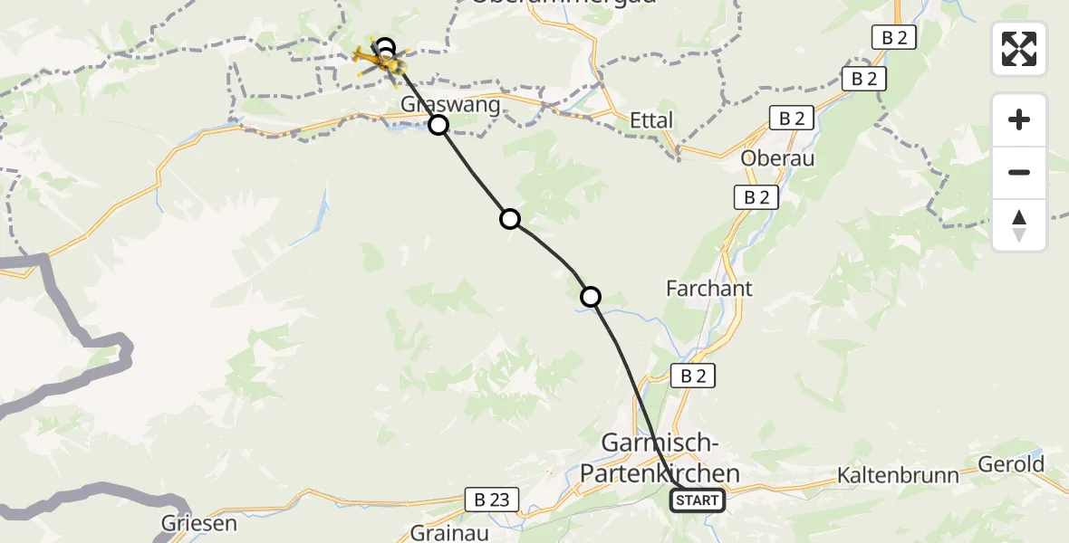 Flugroute Rettungshubschrauber Garmisch-Partenkirchen - Oberammergau, 03 Oktober 2026, 12:29