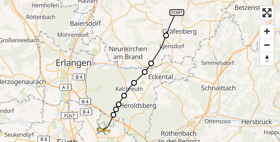 Flugroute Ambulanzhubschrauber Gräfenberg - Flughafen Nuremberg, 03 Oktober 2026, 12:54