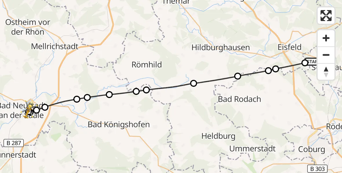 Flugroute Rettungshubschrauber Schalkau - Bad Neustadt an der Saale Hospital, 03 Oktober 2026, 13:02