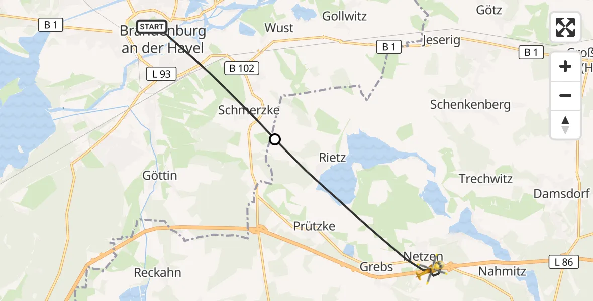 Flugroute Rettungshubschrauber Brandenburg an der Havel - Kloster Lehnin, 03 Oktober 2026, 13:07