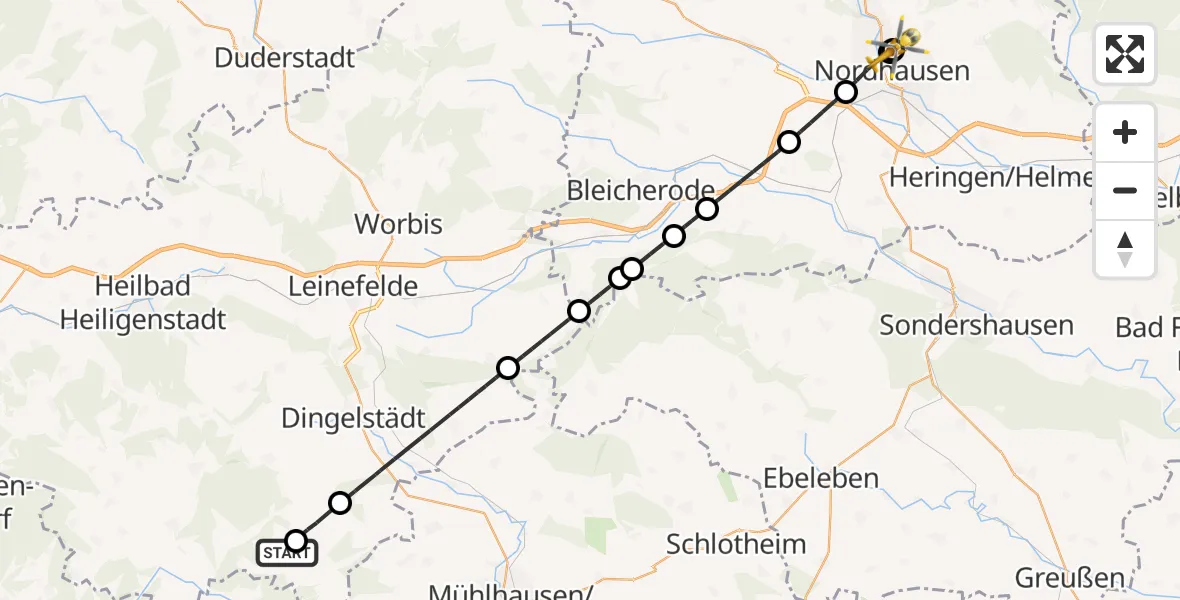 Flugroute Rettungshubschrauber Effelder - Südharz Hospital Nordhausen, 03 Oktober 2026, 13:10