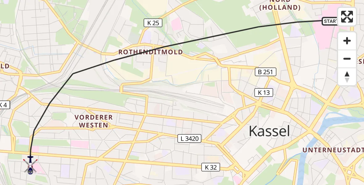 Flugroute Polizeihubschrauber Kassel - Kassel, 03 Oktober 2026, 13:17