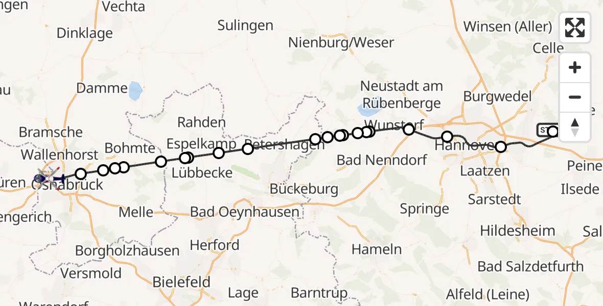 Flugroute Polizeihubschrauber Uetze - Osnabrück, 03 Oktober 2026, 13:28