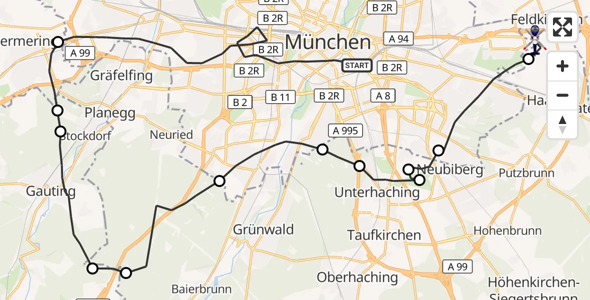 Flugroute Polizeihubschrauber München - München, 03 Oktober 2026, 13:29
