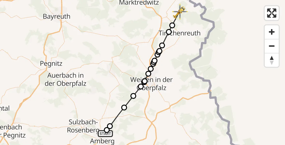 Flugroute Ambulanzhubschrauber Amberg - Leonberg, 03 Oktober 2026, 13:37