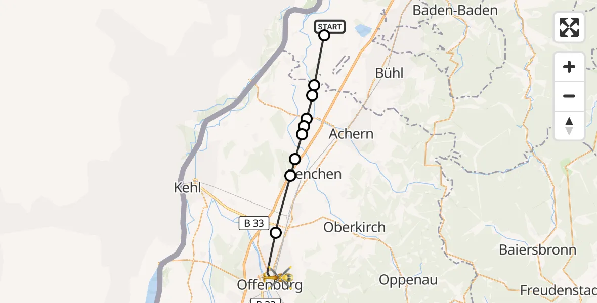 Flugroute Rettungshubschrauber Rheinmünster - Offenburg, 03 Oktober 2026, 13:40
