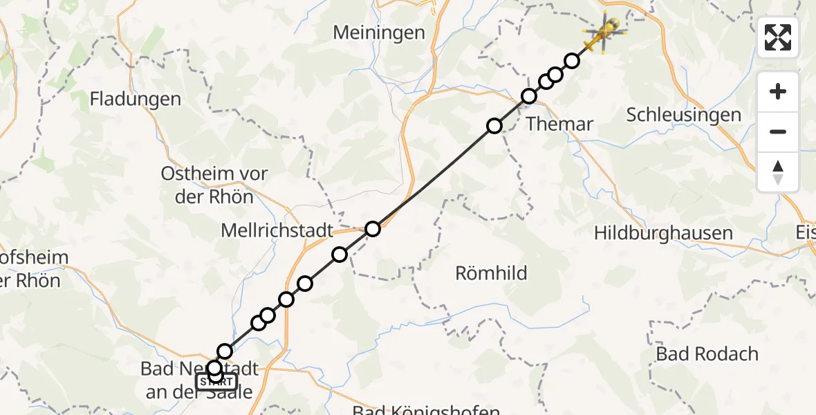 Flugroute Rettungshubschrauber Bad Neustadt an der Saale Hospital - Suhl, 03 Oktober 2026, 13:42