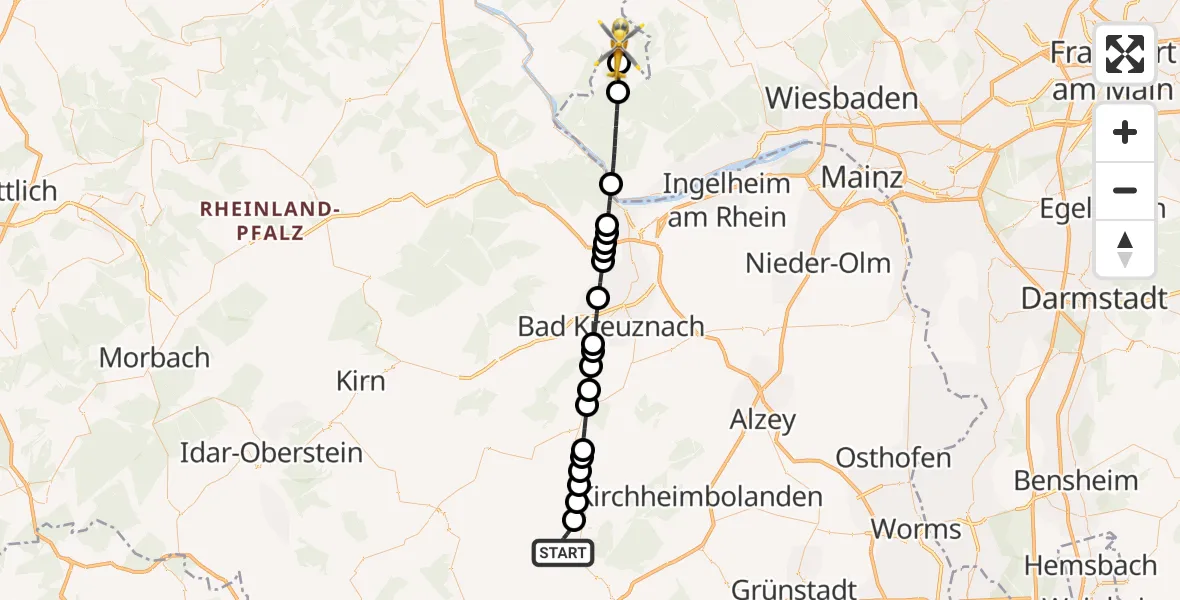 Flugroute Rettungshubschrauber Rockenhausen - Welterod, 03 Oktober 2026, 13:58
