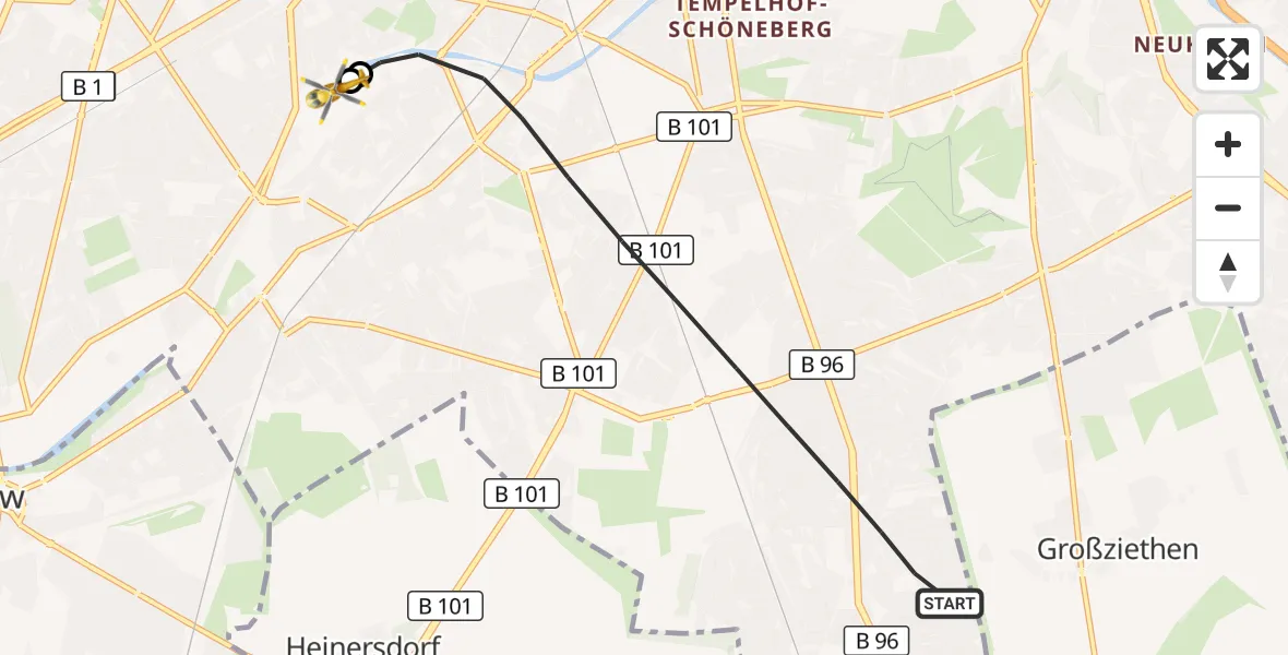 Flugroute Rettungshubschrauber Berlin - Charité Clinic Benjamin Franklin Campus, 03 Oktober 2026, 14:07