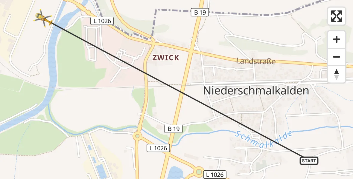 Flugroute Rettungshubschrauber Schmalkalden - Schmalkalden, 03 Oktober 2026, 14:13