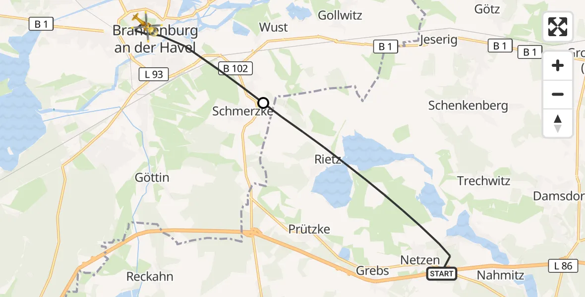 Flugroute Rettungshubschrauber Kloster Lehnin - Brandenburg an der Havel, 03 Oktober 2026, 14:18
