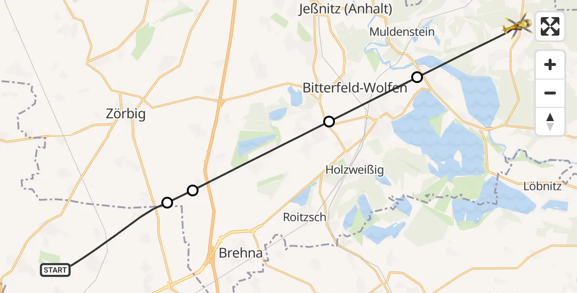 Flugroute Rettungshubschrauber Landsberg - Muldestausee, 03 Oktober 2026, 14:24
