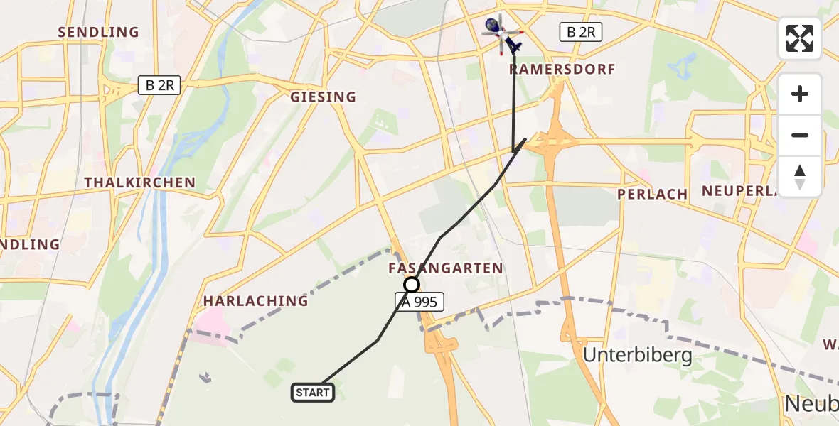 Flugroute Polizeihubschrauber Perlacher Forst - München, 03 Oktober 2026, 14:30