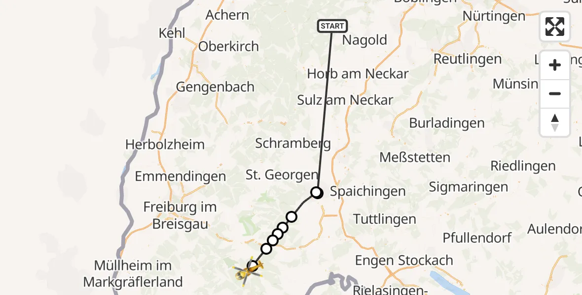 Flugroute Ambulanzhubschrauber Altensteig - Schluchsee, 03 Oktober 2026, 14:32