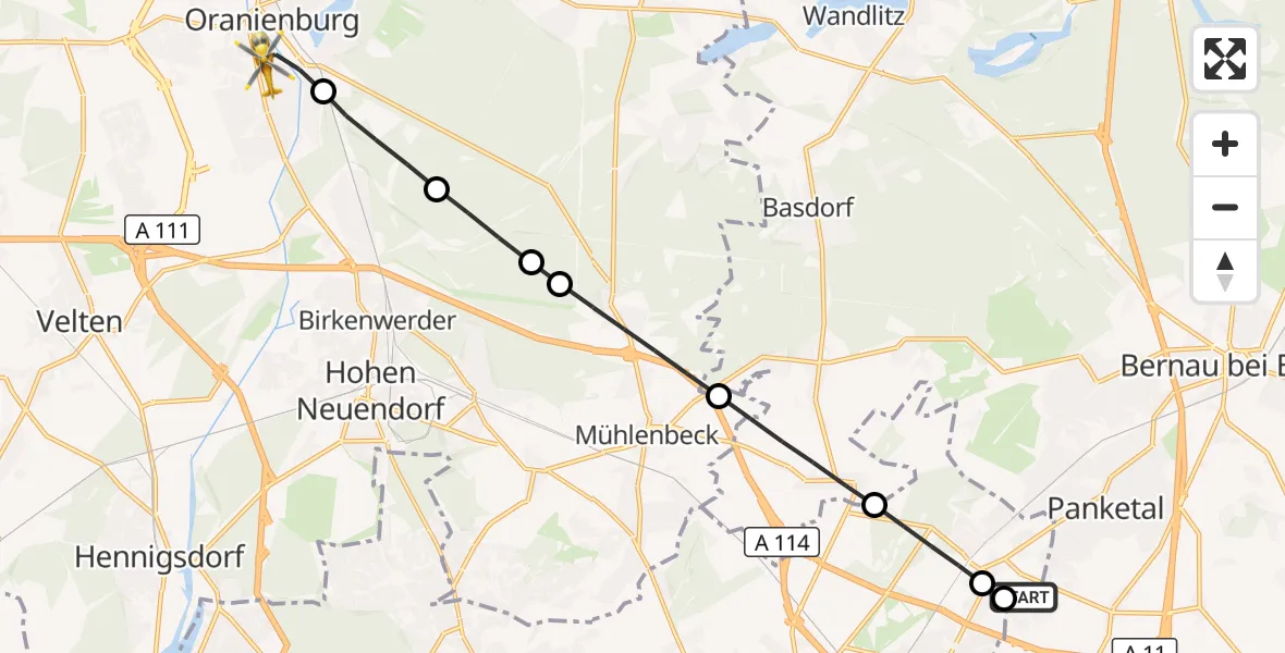 Flugroute Rettungshubschrauber Helios Clinic Berlin-Buch - Oranienburg, 03 Oktober 2026, 14:40