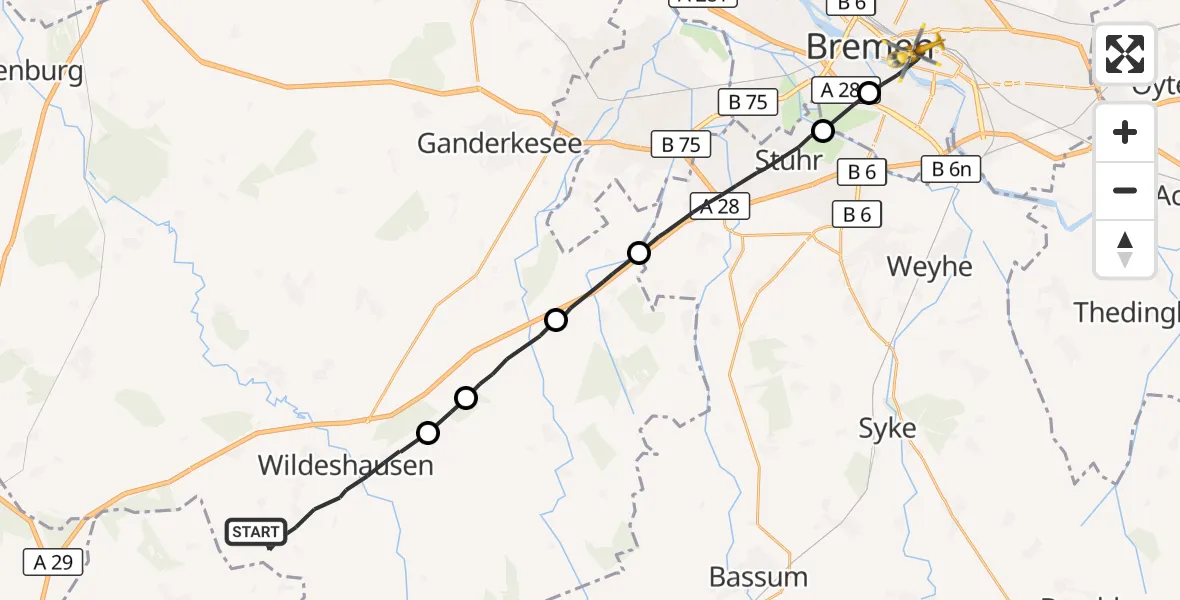 Flugroute Rettungshubschrauber Wildeshausen - Bremen, 03 Oktober 2026, 14:40