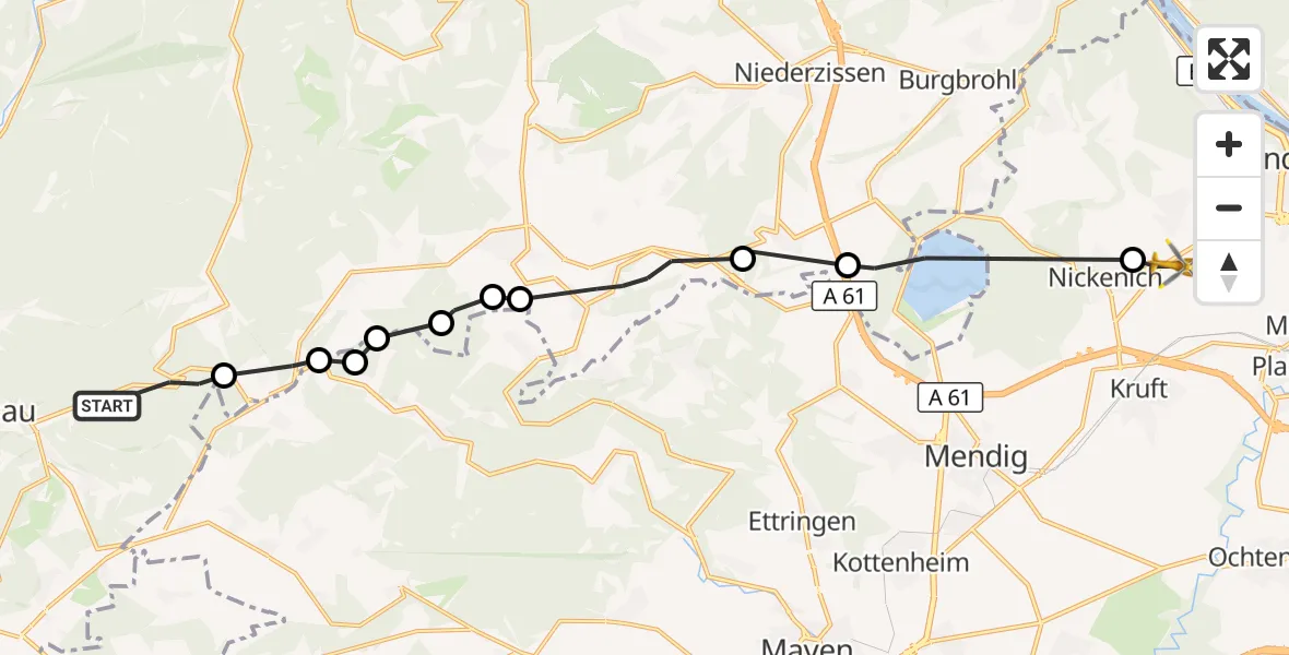 Flugroute Ambulanzhubschrauber Adenau - Nickenich, 03 Oktober 2026, 14:48