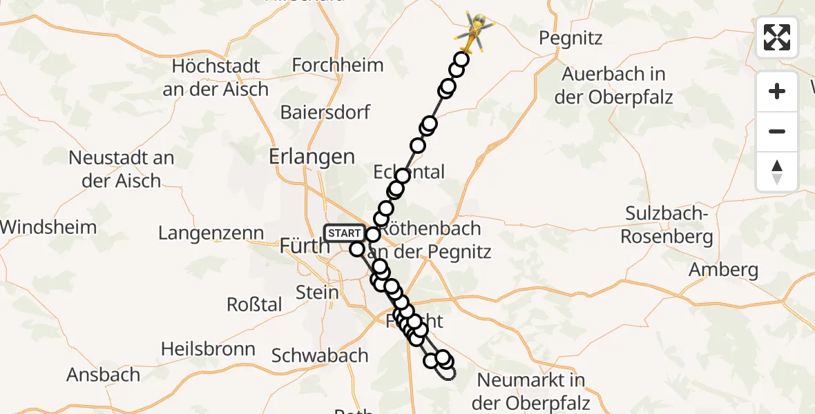 Flugroute Ambulanzhubschrauber Flughafen Nuremberg - Gößweinstein, 03 Oktober 2026, 14:49