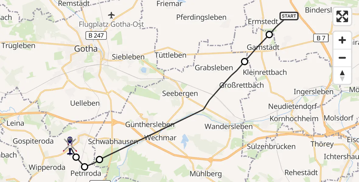 Flugroute Polizeihubschrauber Erfurt - Emleben, 03 Oktober 2026, 14:50