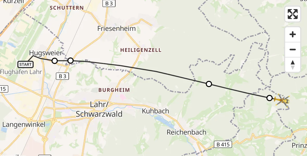 Flugroute Rettungshubschrauber Lahr Flughafen - Seelbach, 03 Oktober 2026, 14:53