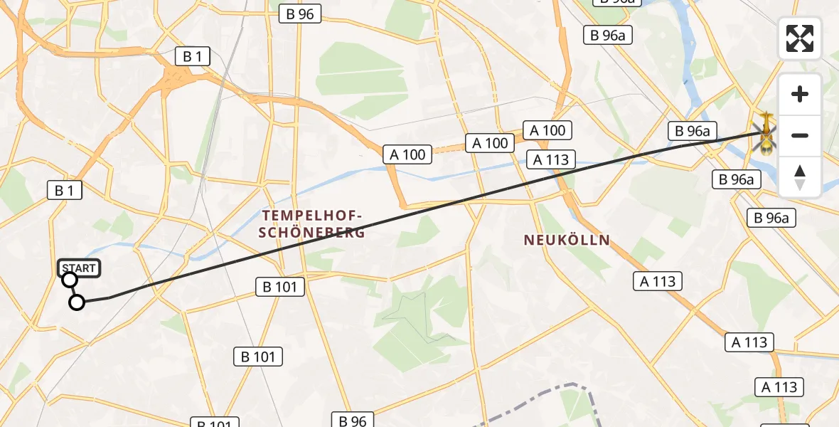 Flugroute Rettungshubschrauber Charité Clinic Benjamin Franklin Campus - Berlin, 03 Oktober 2026, 14:56