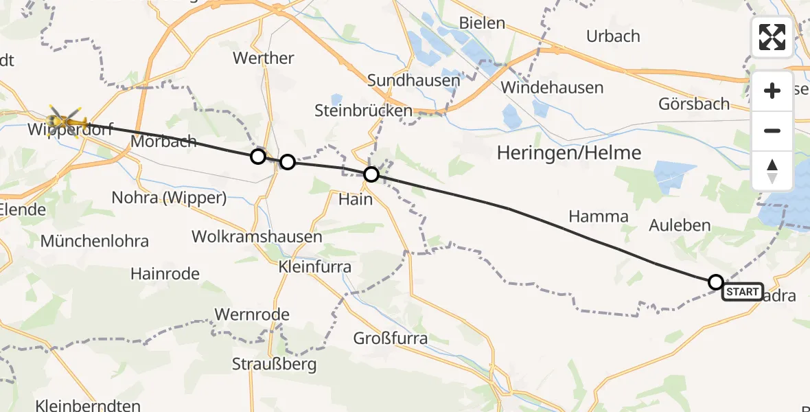 Flugroute Rettungshubschrauber Kyffhäuserland - Bleicherode, 03 Oktober 2026, 15:01