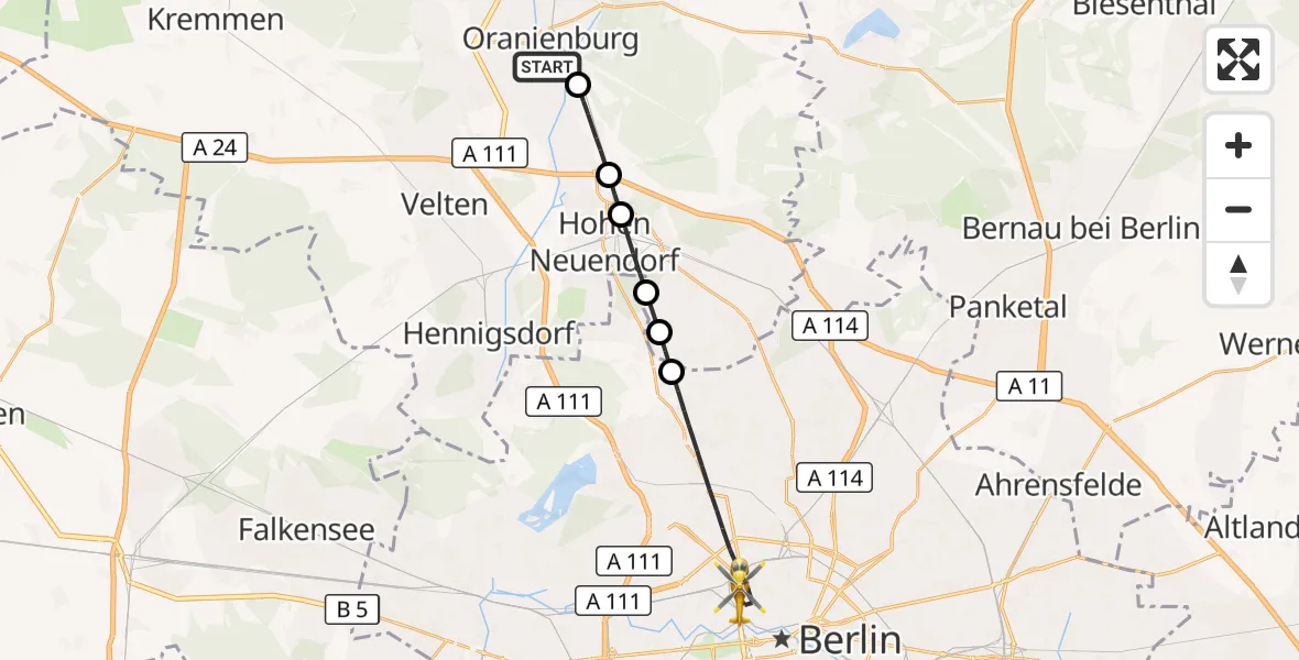 Flugroute Rettungshubschrauber Oranienburg - Berlin, 03 Oktober 2026, 15:05
