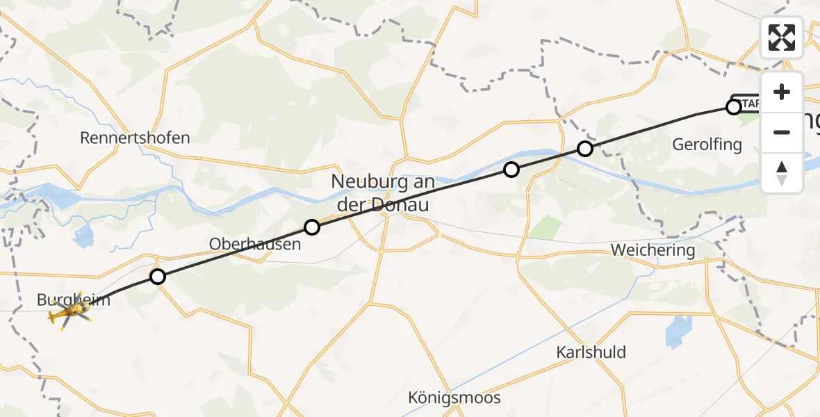 Flugroute Rettungshubschrauber Ingolstadt Hospital - Burgheim, 03 Oktober 2026, 15:07
