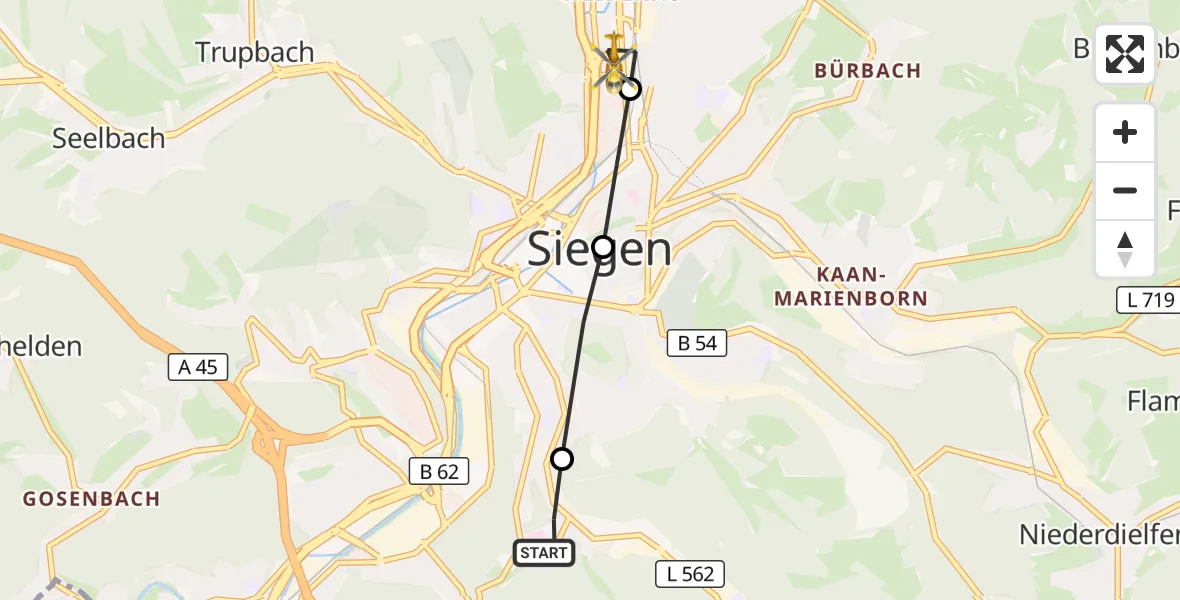 Flugroute Rettungshubschrauber Evangelisches Jung-Stilling Hospital - Siegen, 03 Oktober 2026, 15:08