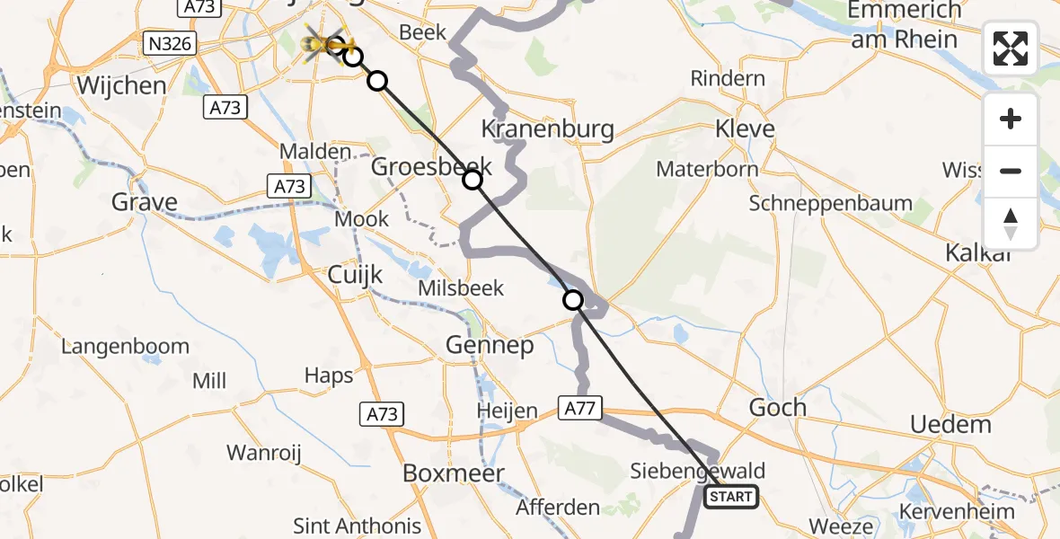 Flugroute Rettungshubschrauber Goch - Radboud University Medical Center Heliport, 03 Oktober 2026, 15:09