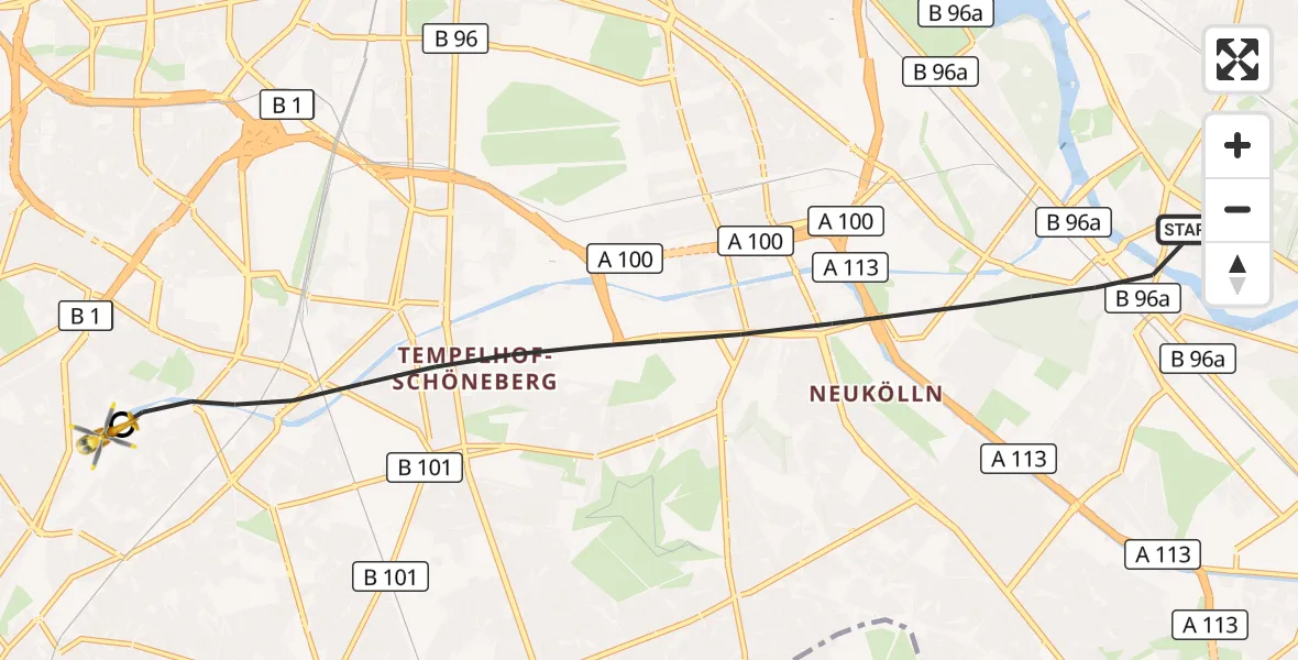 Flugroute Rettungshubschrauber Berlin - Charité Clinic Benjamin Franklin Campus, 03 Oktober 2026, 15:10