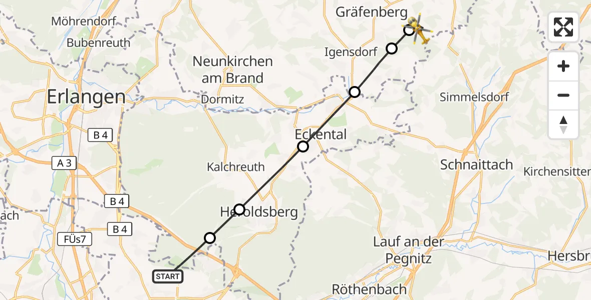 Flugroute Rettungshubschrauber Flughafen Nuremberg - Gräfenberg, 03 Oktober 2026, 15:15