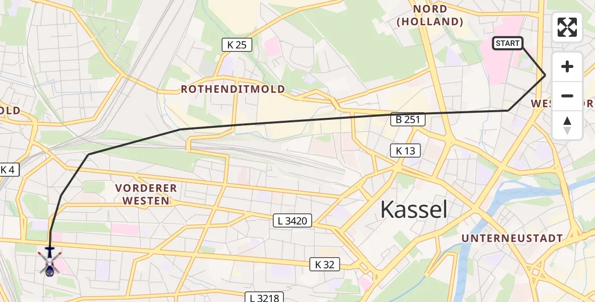 Flugroute Polizeihubschrauber Kassel - Kassel, 03 Oktober 2026, 15:16