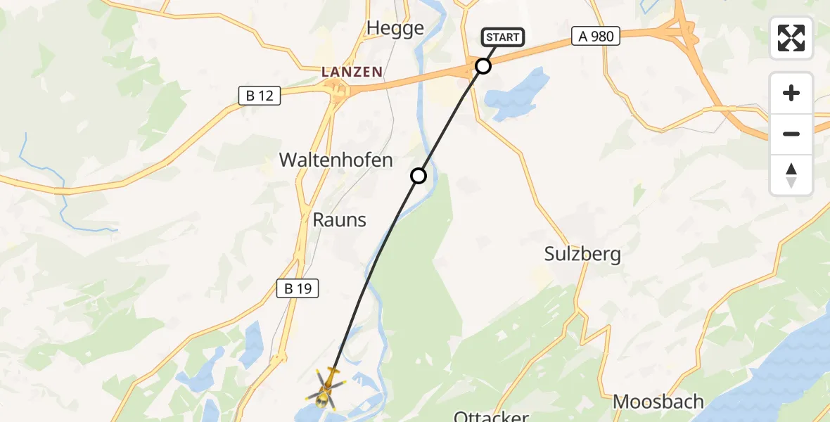 Flugroute Rettungshubschrauber Durach - Waltenhofen, 03 Oktober 2026, 15:17