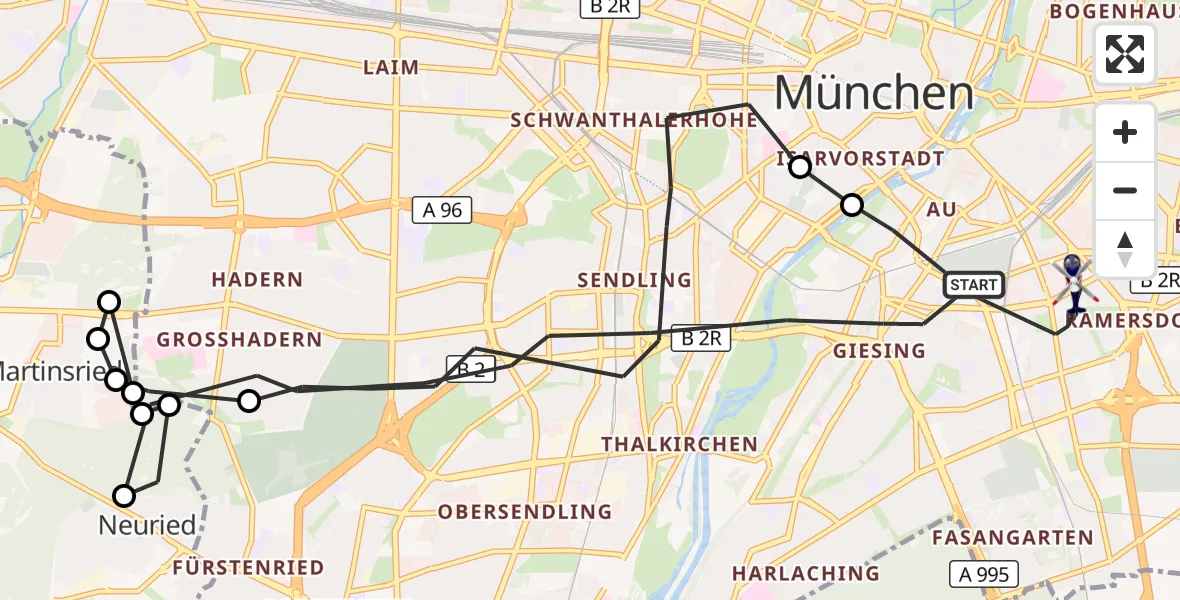 Flugroute Polizeihubschrauber München - München, 03 Oktober 2026, 15:20