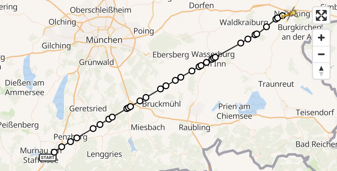 Flugroute Rettungshubschrauber Riegsee - Altötting, 03 Oktober 2026, 15:26