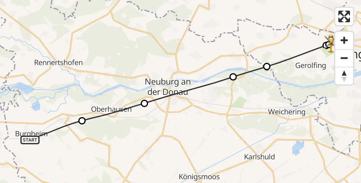 Flugroute Rettungshubschrauber Burgheim - Ingolstadt Hospital, 03 Oktober 2026, 15:34