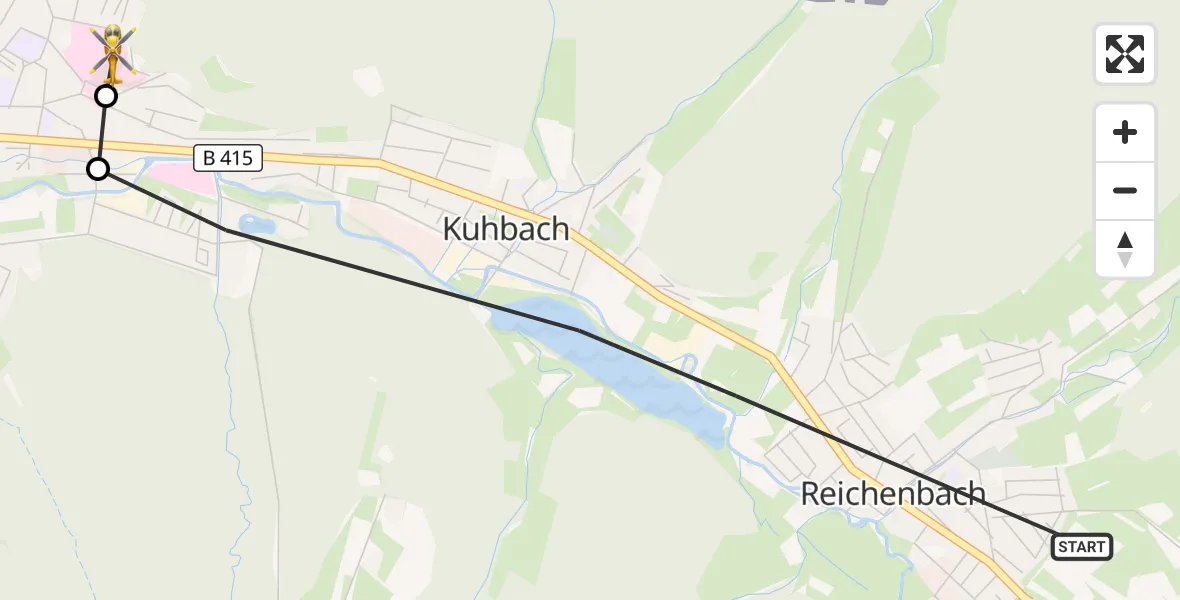 Flugroute Rettungshubschrauber Lahr/Schwarzwald - Ortenau Hospital Lahr-Ettenheim, 03 Oktober 2026, 15:35