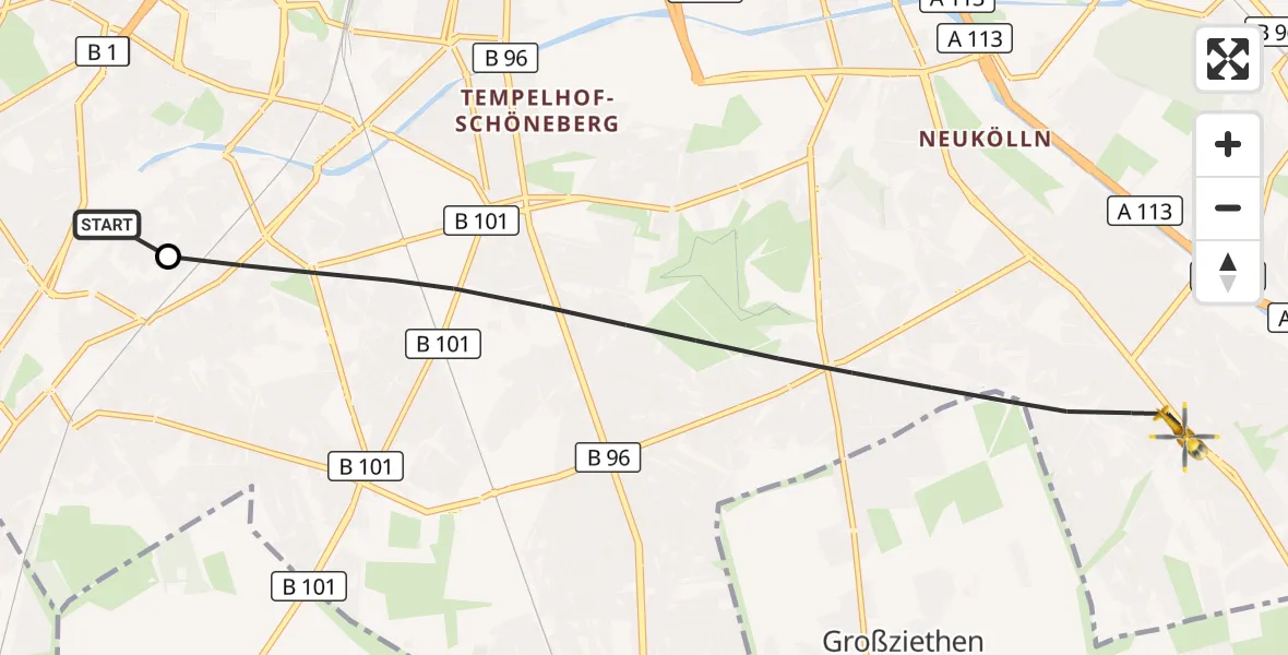 Flugroute Rettungshubschrauber Charité Clinic Benjamin Franklin Campus - Berlin, 03 Oktober 2026, 15:36