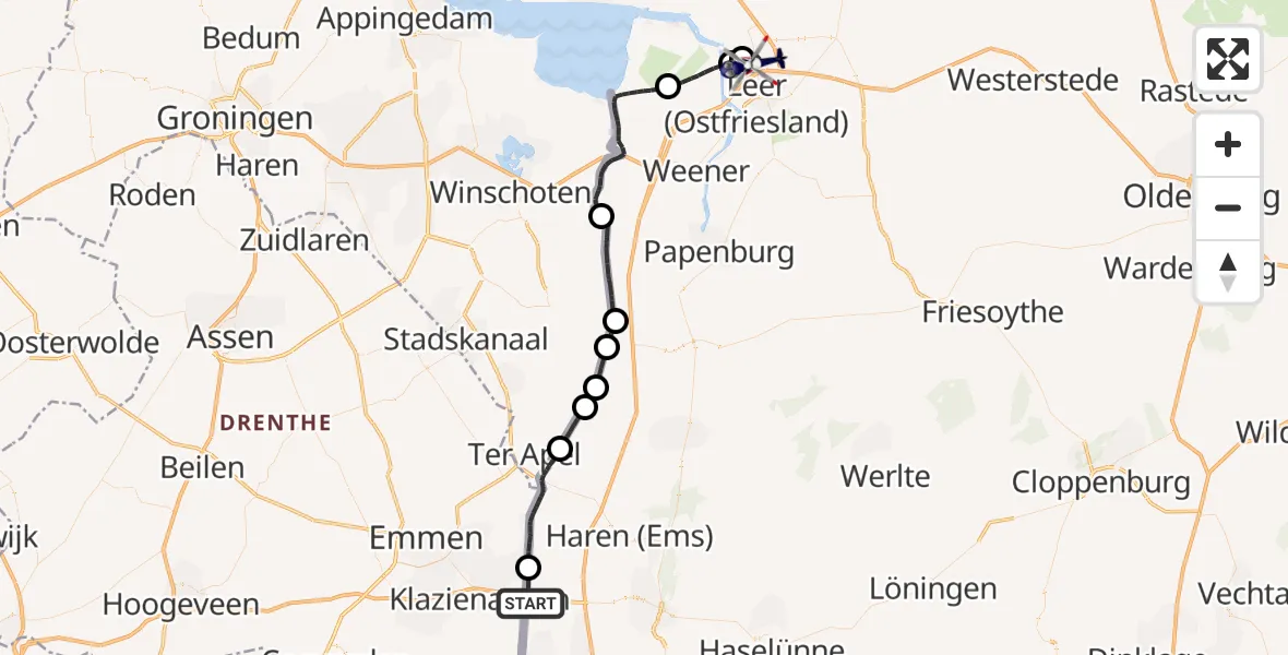 Flugroute Polizeihubschrauber Twist - Leer (Ostfriesland), 03 Oktober 2026, 15:42