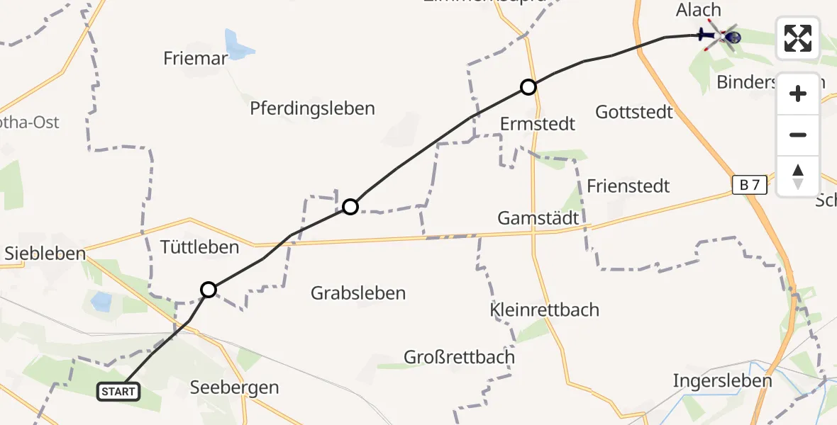 Flugroute Polizeihubschrauber Drei Gleichen - Erfurt, 03 Oktober 2026, 15:51