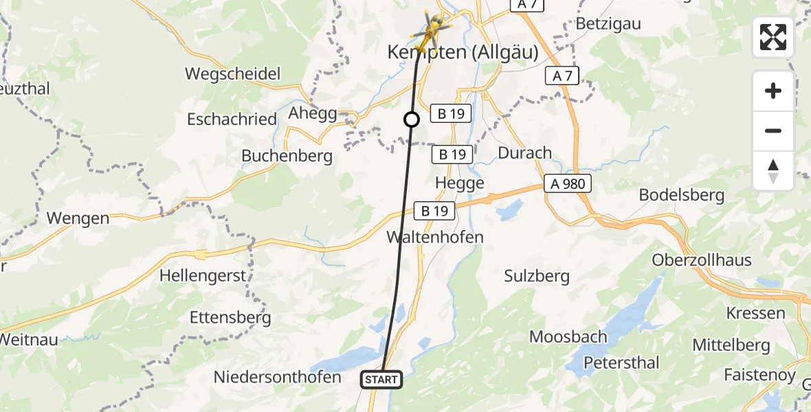 Flugroute Rettungshubschrauber Waltenhofen - Kempten (Allgäu), 03 Oktober 2026, 15:52